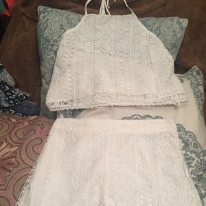 S Hollister White Lace Two Piece Outfit